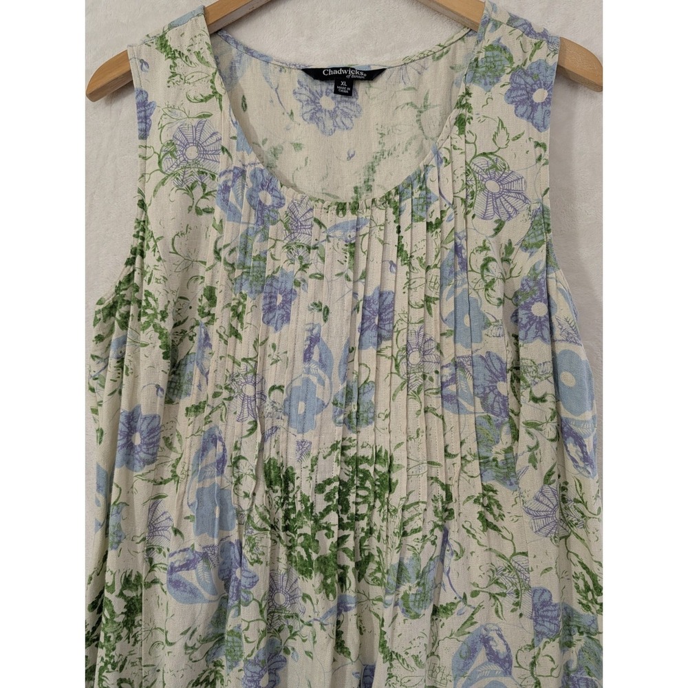 Chadwicks of Boston Linen Blend Maxi Dress Womens XL Floral Sleeveless Cottage - Picture 3 of 8